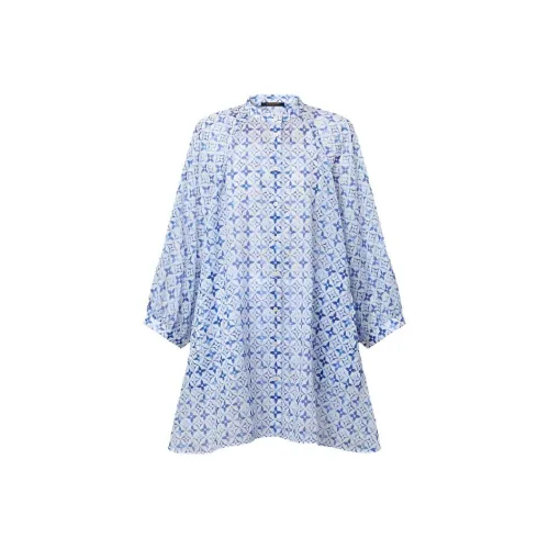 LOUIS VUITTON Длинное платье с длинными рукавами женское синее