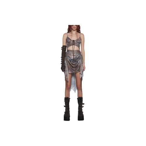Dolls Kill SS24 DARKER WAVS Fader CORSET Платье-миди Slip Платье Женское Коричневый Коричневый
