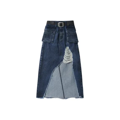 ANDREA MARTIN Denim Long Skirt Women's Blue