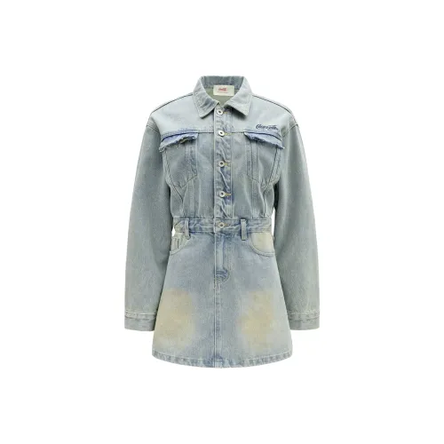 Coca Cola Длинное платье с длинными рукавами женское джинсовый синий