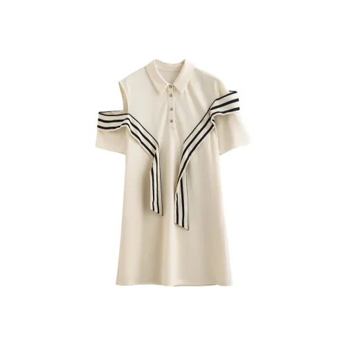 Initial Language Короткий рукав Платье Женское Абрикос