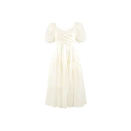 DPLAY Короткий рукав Платье Женское Миндальное Кремово-белый