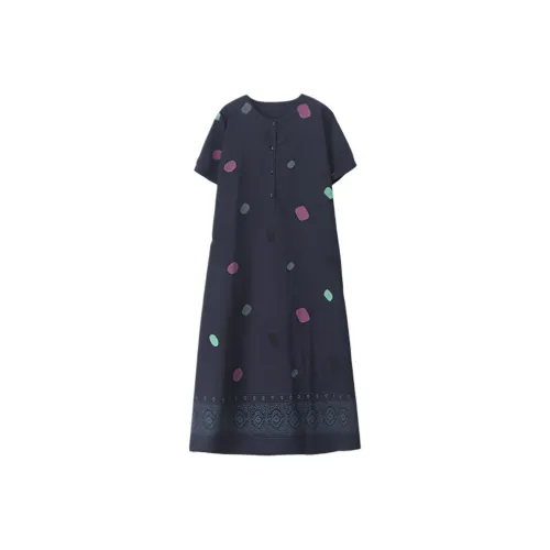 Mula Короткий рукав Платье Женское Темно-синий