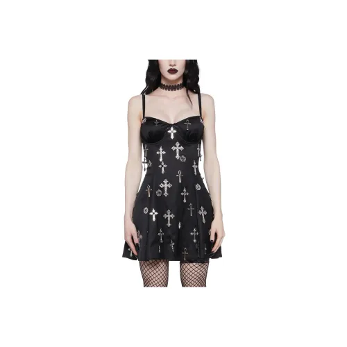 Dolls Kill Widow Idol Worship Mini Dress Slip Dress Women's BLACK Черный