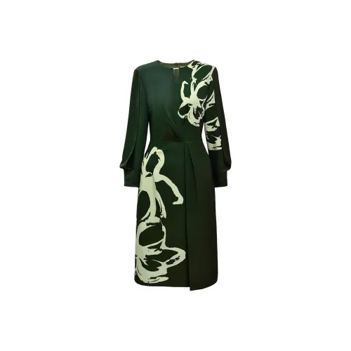 DIFFIE RIEGER Длинное платье с длинными рукавами женское жадеит зеленый