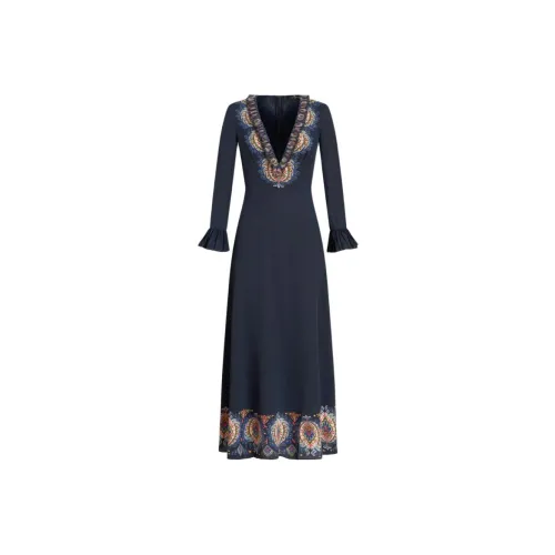 ETRO Черное Женское Длинное Платье с Рукавами