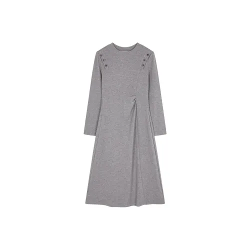 IHIMI Длинное платье с длинными рукавами женское серое