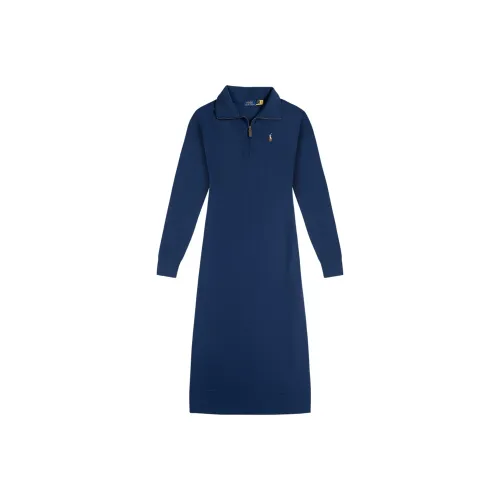 Polo Ralph Lauren FW23 Длинное платье с длинными рукавами женское морской синий