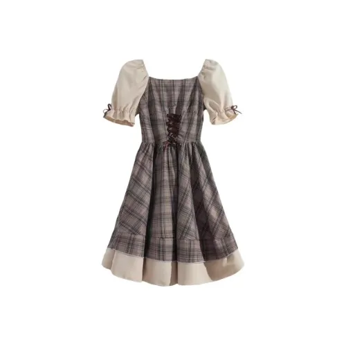 Lookinto Короткий рукав Платье Женское Кофейное