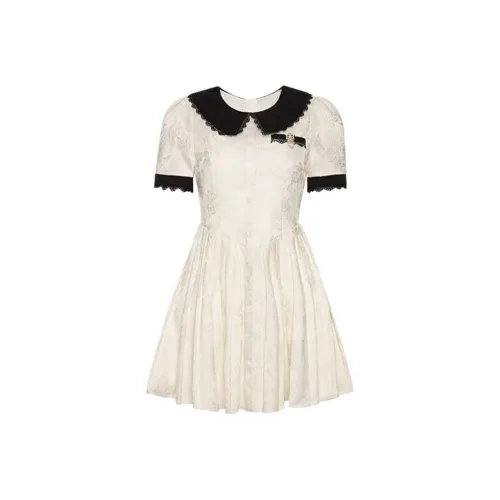 XIAOJUCHUANLI Короткий рукав Платье Женское Абрикосовое