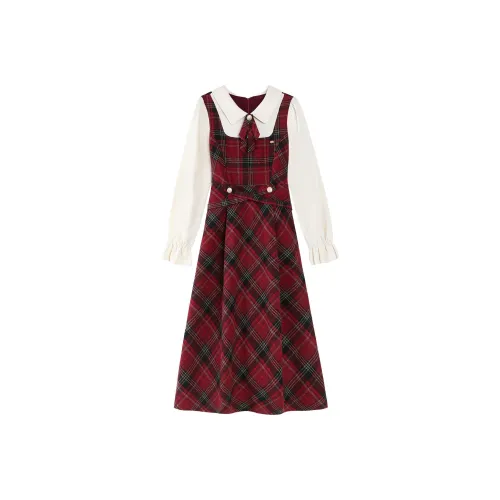 ALXNAN Длинное платье с длинным рукавом женское красное