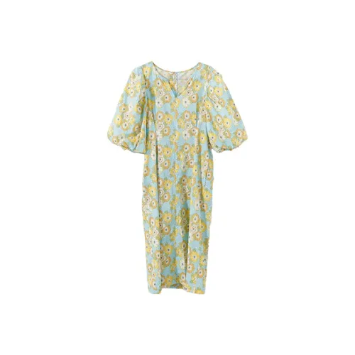 YUMOMO STAR Blue с Print Женские Короткие Платья с Рукавами