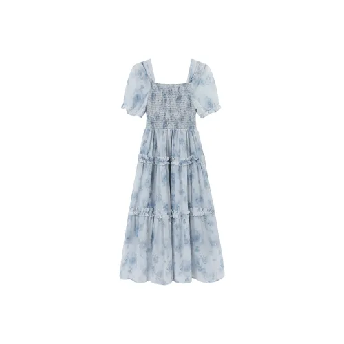 GULIANFEI Короткий рукав Платье Женское Синее