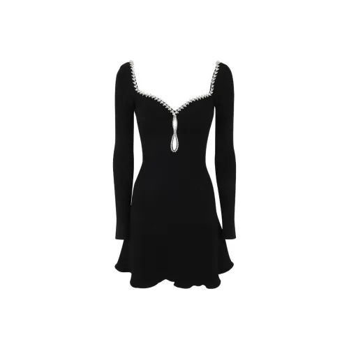 Self Portrait Длинное Платье с Длинными Рукавами Женское Черное