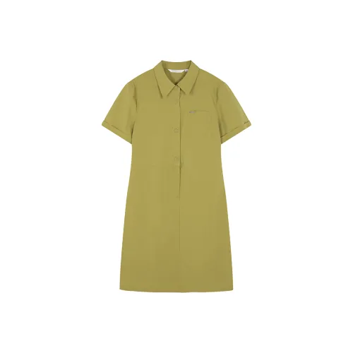 Mo Han Yi Mei Короткий рукав Платье Женское Желтый Зеленый