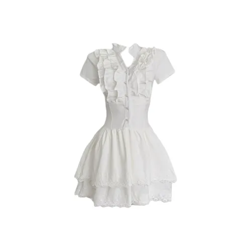 SECFLY OFFICIAL Короткий рукав Платье Женское Белое