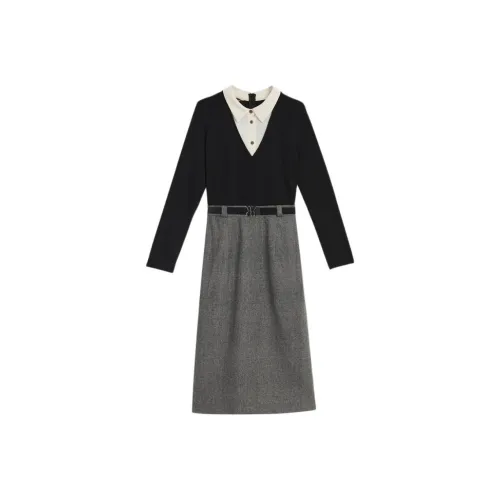 Yiner Длинное платье с длинными рукавами женское серое