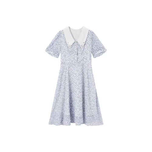 EICHITOO Короткое платье с короткими рукавами женское светло-фиолетовое с узором