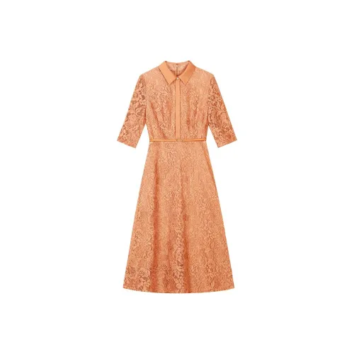 BBLLUUEE Короткий рукав Платье Женское Ri MU Оранжевый