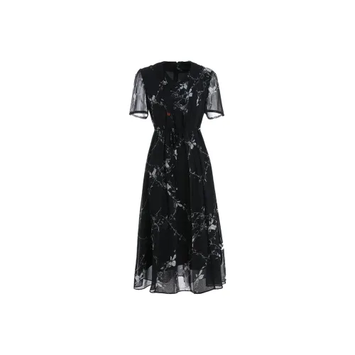 QIAOWANNI Короткое платье с короткими рукавами женское черное