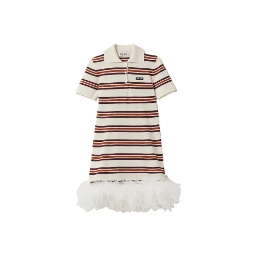 MIU MIU Шелк And Хлопок POLO Платье Короткий рукав Платье Женское Белое