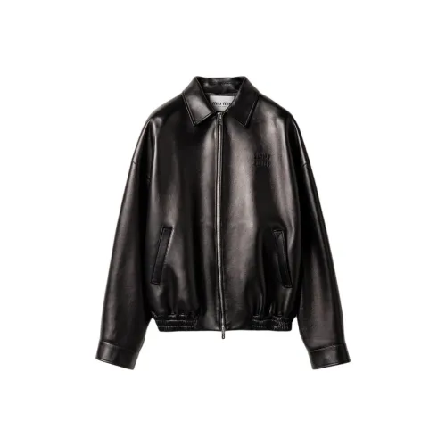 MIU MIU SS25 Летняя коллекция Plongé кожа куртка женская черная