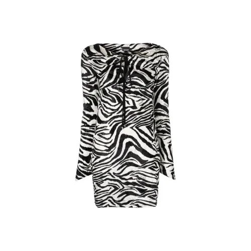 Just Cavalli Черное/Белое Женское Длинное Платье с Рукавами