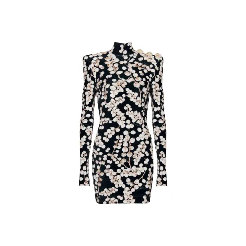 BALMAIN FW24 Длинное платье с длинными рукавами женское черное