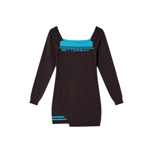 BETTERSAY Длинное платье с длинными рукавами женское кофейного цвета