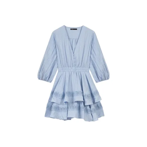 Maje Длинное платье с длинными рукавами женское небесно-голубой