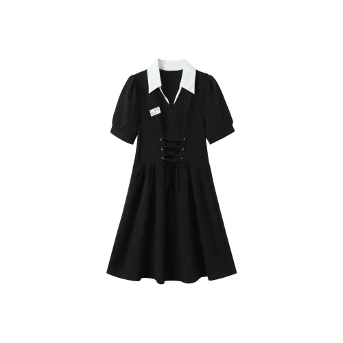 GULIANFEI Короткий рукав Платье Женское Черное