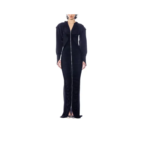SAMI MIRO VINTAGE FW24 Открыто Шовный Сетка Толстовка Maxi Dress IN Черный Длинный Рукав Платье Женские Черный
