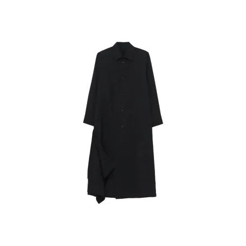 Yohji Yamamoto Черные Женские Длинные Платья с Длинными Рукавами