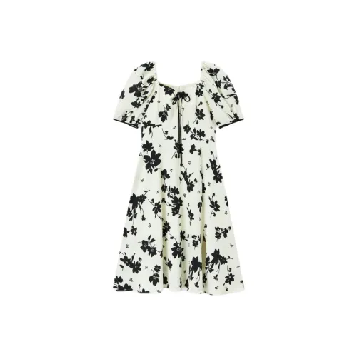 EICHITOO Короткий рукав Платье Женское Натуральный белый Узор