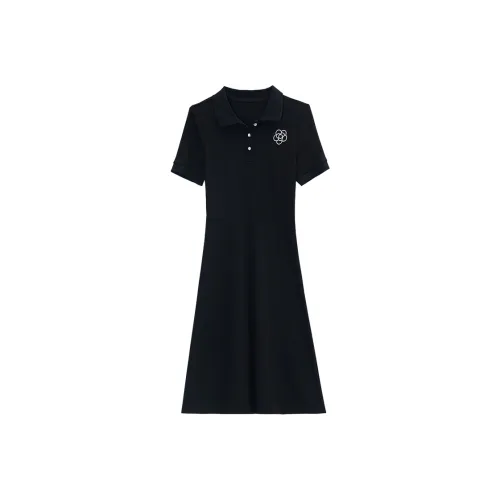 MISTVB Короткий рукав Платье Женское Черное