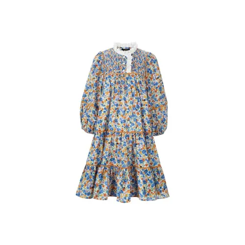 AIVEI Длинное платье с длинными рукавами женское желтое и с голубым цветком