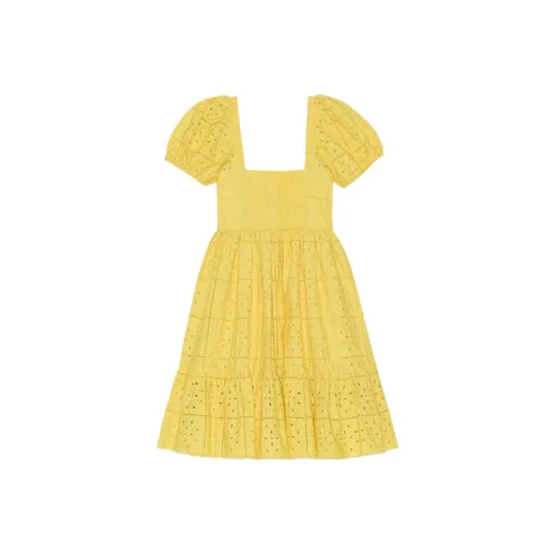 GANNI Желтые Женские Короткие Платья с Рукавами