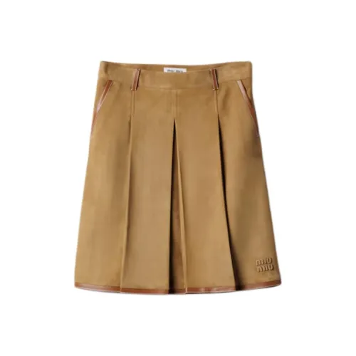 MIU MIU SS25 Кожа Длинный Юбка Женские Солодово-бежевый
