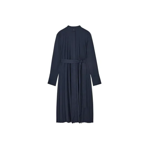 COS Темно-синий Женские Длинные Платья с Рукавами