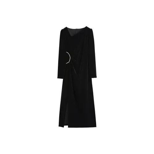 Hang Yi Court Длинное платье с длинными рукавами женское черное