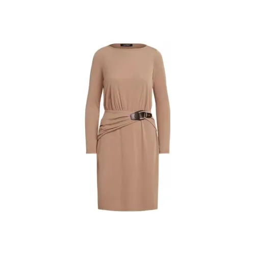 LAUREN RALPH LAUREN Длинное платье с длинными рукавами женское хаки