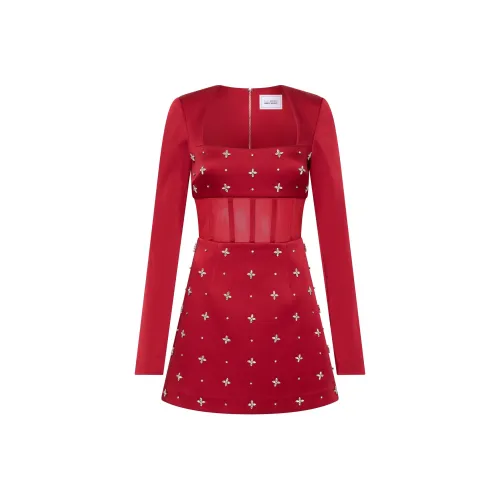 REBECCA VALLANCE FW24 Длинное платье с длинными рукавами женское красное