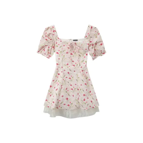EIDOLON GRAIN Короткий рукав Платье Женское Розовый Белый Цветочный