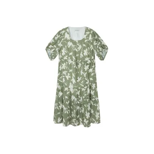MSLAN Короткий рукав Платье Женское Iwao Чайно-зеленый