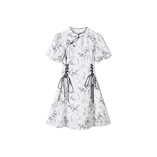 Giyu Короткий рукав платье женское рисунок тушью