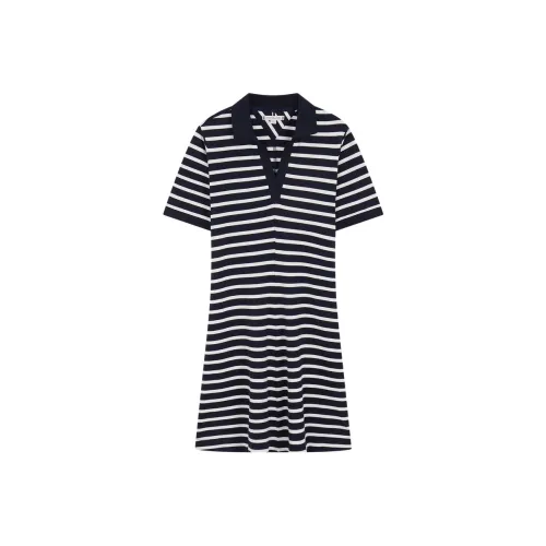 Tommy Hilfiger Темно-синий Синий Полосы DW5 Женские Короткие Платья с Длинными Рукавами
