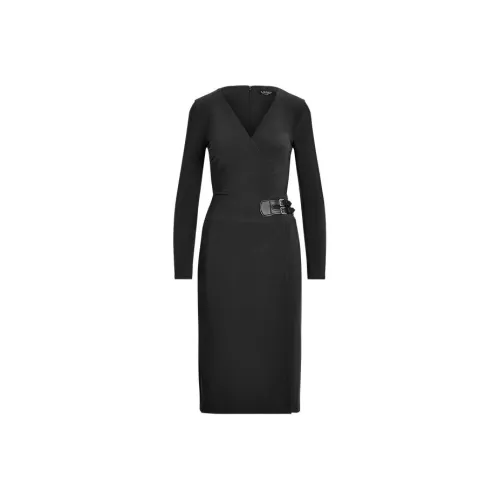 Ralph Lauren Черное Женское Длинное Платье с Длинным Рукавом