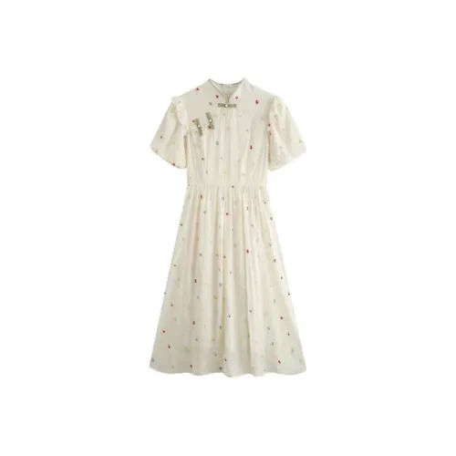 Lookinto Короткий рукав Платье Женское Белое