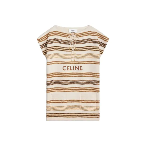 CELINE Короткое платье с короткими рукавами женское оливковый