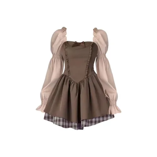 Lookinto Длинное платье с длинными рукавами женское коричневое